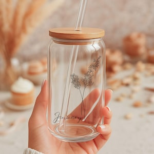 Personalized Birth Flower Tumbler With Name, Birth Flower Glass, Coffee Cup, Mothers Day, Bridesmaid Proposal, Graduation Gift,Gifts for Her