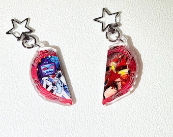 Hazbin Hotel Vox and Alastor Magnetic Heart Keychains