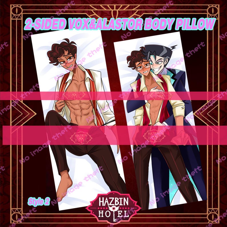 Hazbin Hotel Vox & Alastor Dakimakura Cover | Body Pillow Case | Fanmade Anime Pillow Cover style1