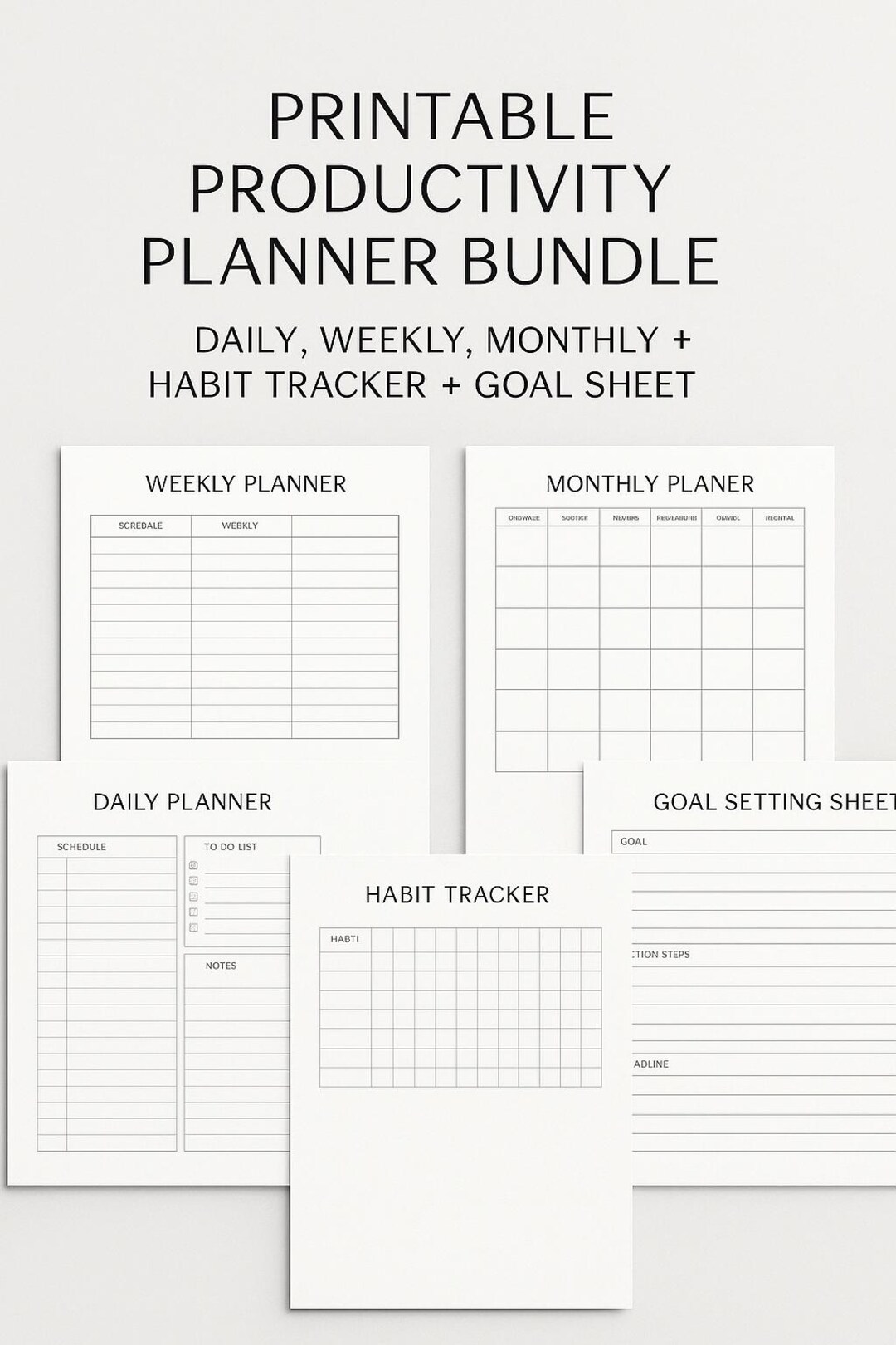 Printable Productivity Planner Bundle – Daily, Weekly, Monthly + Habit ...