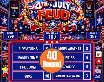 USA Feud Game for PowerPoint, Patriotic Family Party Game, American BBQ Game Night, 4th of July Activity