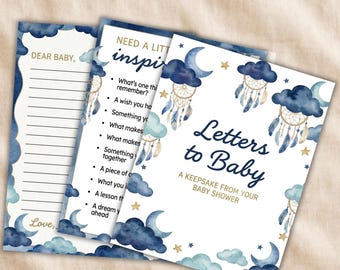 Letters to Baby blue boho Keepsake Printable Baby Shower Activity, for Parents, Baby Shower Game, Memory Book Pages, Guest Letters to Baby