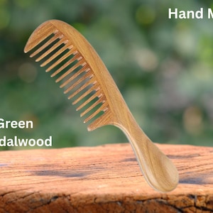 Handmade Sandalwood Wide Tooth Comb – Natural Wooden Hair Detangler, Anti-Static Comb for Curly, Thick & Long Hair