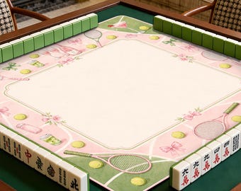 Tappetino da Mahjong Coquette Tennis, Copritavolo da tennis con fiocco rosa, Decorazione elegante per serate di gioco, Copritavolo da Mahjong di lusso, Regalo unico per gli appassionati di Mahjong