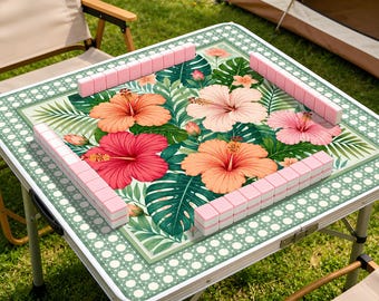 Tappetino da Mahjong con motivo a foglie tropicali di ibisco, tappetino da tavolo botanico giallo, accessorio personalizzato per tavolo da gioco, protezione antiscivolo per il tavolo