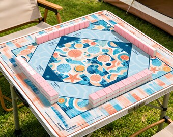 Elegante tappetino da Mahjong con decorazioni a conchiglie e agrumi, copritavolo antiscivolo, perfetto per gli appassionati.