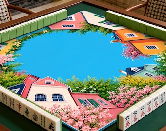 Tappetino da Mahjong Summer City, Tappetino da tavolo da Mahjong Vibrance Mediterranean, Tappetino da gioco da viaggio tropicale, Regalo Mahjong
