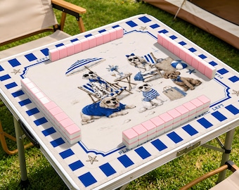 Tappetino da Mahjong minimalista per animali domestici in stile costiero, copritavolo Grandmillennial per animali domestici in stile costiero, tappetino di lusso per serate di gioco.