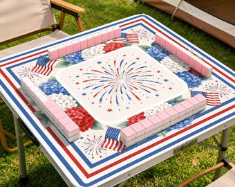 Tappetino da Mahjong patriottico con ortensie, tappetino da gioco rosso, bianco e blu, tappetino da Mahjong per il 4 luglio, Mahjong americano, protezione antiscivolo per il tavolo