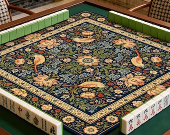 Tappetino da Mahjong in stile William Morris, tappetino da gioco vintage con fiori e uccelli, accessori di lusso quadrati per Mahjong, regalo per la nonna