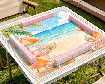 Tappetino da Mahjong con tema spiaggia acquerellata, decorazione estiva costiera per il Mahjong, scena tropicale oceanica, facile da pulire, regalo per l'inaugurazione della casa