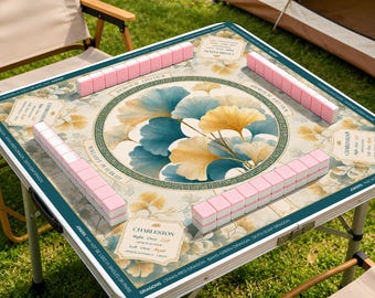 Tappetino da Mahjong Chinoiseries con foglie di Ginkgo verdi e dorate, lussuoso tappetino da Mahjong, elegante tappetino da gioco botanico, tappetino da gioco per quattro giocatori