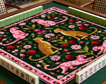 Vibrant Mahjong Cloth Cover With Elegant Animal & Botanical Pattern | High-End Mahjong Set Accessory | Chic Home Entertainment