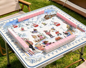 Tappetino da Mahjong per Après Skiing Resort, Runner da tavolo da gioco invernale per cani e chalet di montagna, Regalo per l'organizzatore di partite di Mahjong