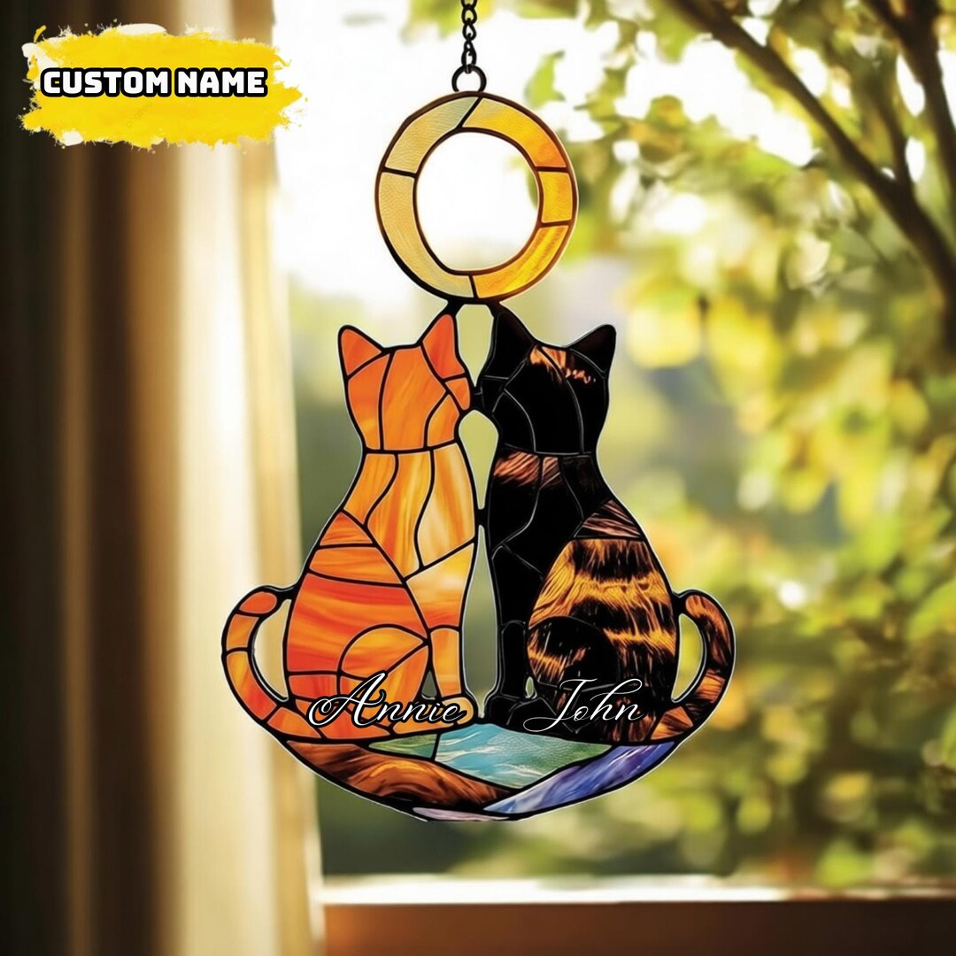 Acrylic Suncatcher Stained Glass Cats Window Hanging Art - Faux Stained ...