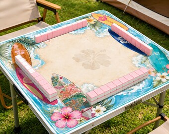 Tappetino da Mahjong a tema tavola da surf tropicale, Mahjong a tema spiaggia, topper da tavolo con onde oceaniche, regalo unico per serate di giochi, protezione antiscivolo per il tavolo