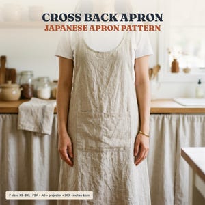 Cross Back Apron Pattern, Japanese Apron Sewing Pattern, XS-3XL Pinafore, Beginner PDF