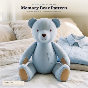Schnittmuster für einen Erinnerungsbären, PDF-Datei zum Nähen eines Teddybären aus Hemden, 17 Größen (20-60 cm), Anfänger, Erinnerungsgeschenk, Projektor