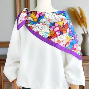 Mulberry Silk Twill Scarf: Purple Printed Square Shawl