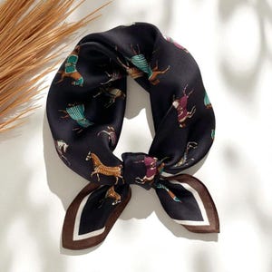 Mulberry Silk Scarf: Horse Print Bandana, Elegant Women&#39;s Neckerchief