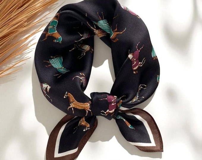 Mulberry Silk Scarf: Horse Print Bandana, Elegant Women's Neckerchief