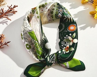 Mulberry Silk Scarf: Green Leaf Pattern 53 cm (20.9")