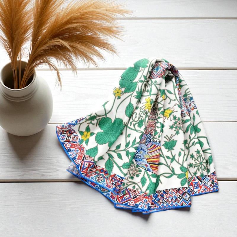 Mulberry Silk Scarf: Green Leopard Print, Women display picture 2