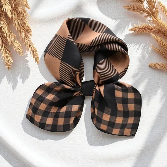 Plaid Mulberry Silk Neck Scarf Simple Plaid 100% Mulberry Silk Scarf/Silk head scarf/Silk  main image 3