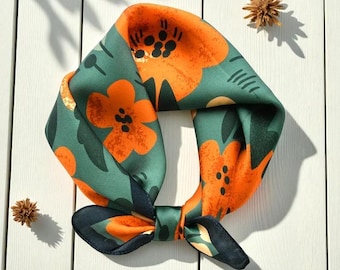Mulberry Silk Scarf: Floral Print Bandana (20,5"/52 cm)