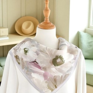 Elegant Morandi Flower Silk Scarf – 100% Natural Small Square 65cm Headband, Shawl, Neck Wrap, Luxury Gift for Women, Friend Gift