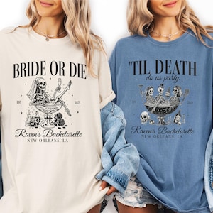 Comfort Colors Custom Halloween Bachelorette Spooky Bride,Bride or Die Til Death Do Us Party Shirt Gothic Bride Bachelorette Tee Skeleton