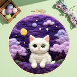 Cat Needle Felting Kit for Beginners – DIY Wool Animal Craft with Tools, Mat |Step-by-Step Guide | Handmade Cat Figure & Creative Hobby Gift