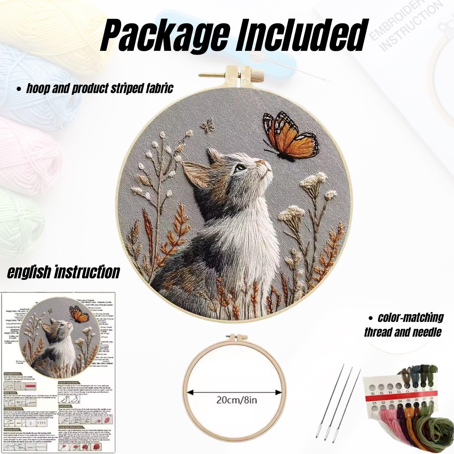 DIY Cat Punch Needle Embroidery Kit –beginner Craft Set With Hoop, Yarn ...