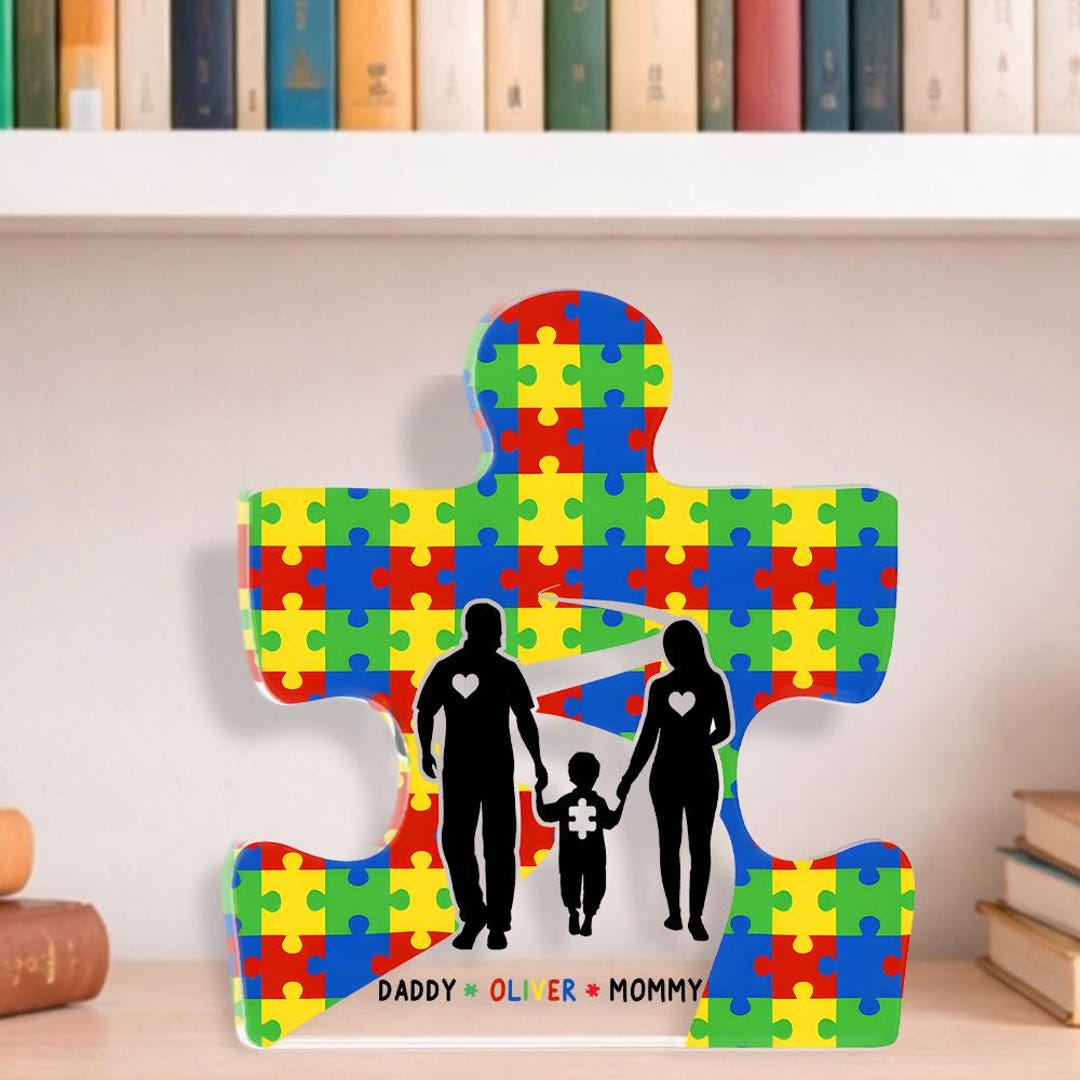 Personalized Autism Family Acrylic Block, Custom Name Puzzle Piece ...