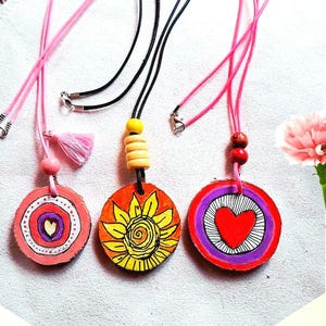 Talisman necklace, hand-painted wooden necklace, handmade necklace, boho necklace, magnetized necklace, energetic. spiritual jewelry