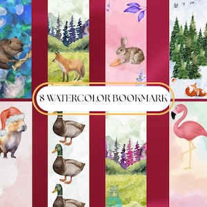 Watercolor Nature Animal Bookmarks - Set of 8 Printable Bookmarks – Forest Wildlife Digital Book Lover Gift
