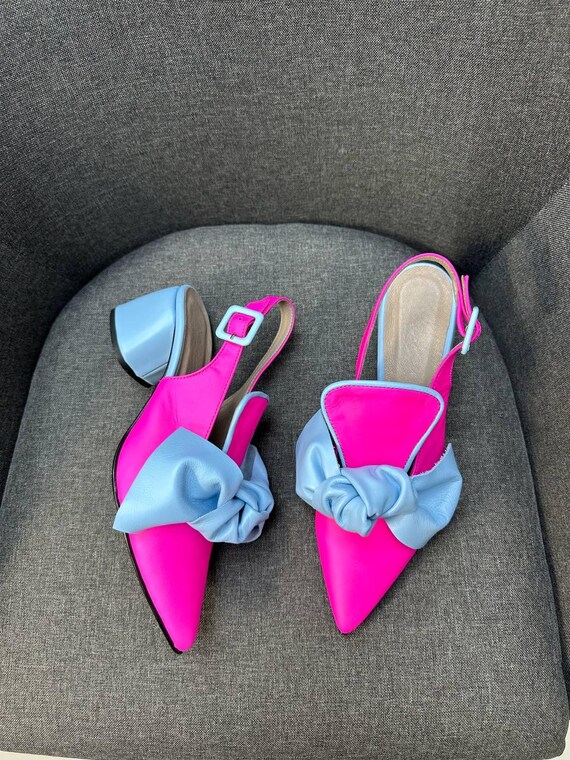 Blue Bow Heels, Pink Blue Heels, Bold Bow Sandals, Color Block Heel, Pink  Wedding Sandals, Unique Women Heels, Cute Bow Shoes, Evening Shoes - Etsy  Canada