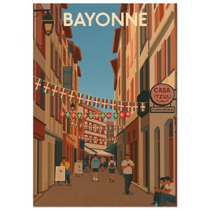 Affiche “Bayonne – Rue dans le Petit Bayonne” – Illustration Artistique en Flat Design