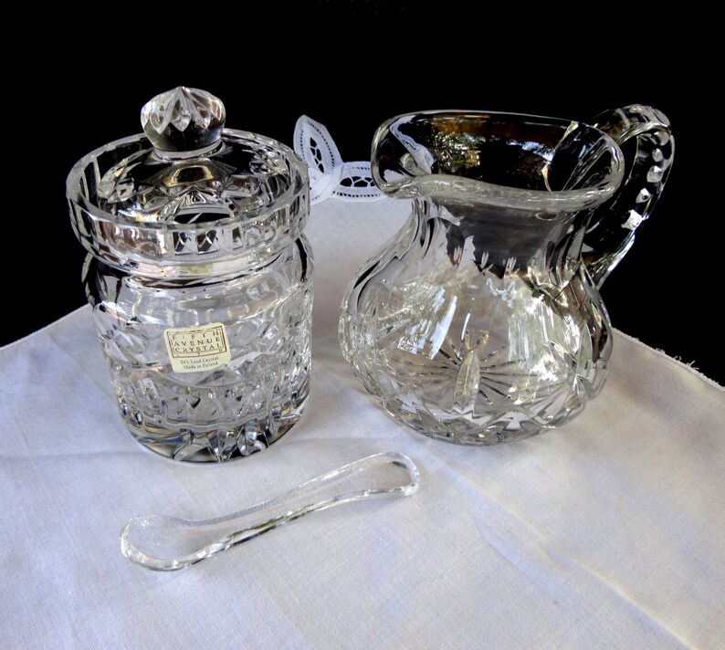 Fifth Avenue Crystal Sugar Jar with Spoon and Creamer Made in Etsy