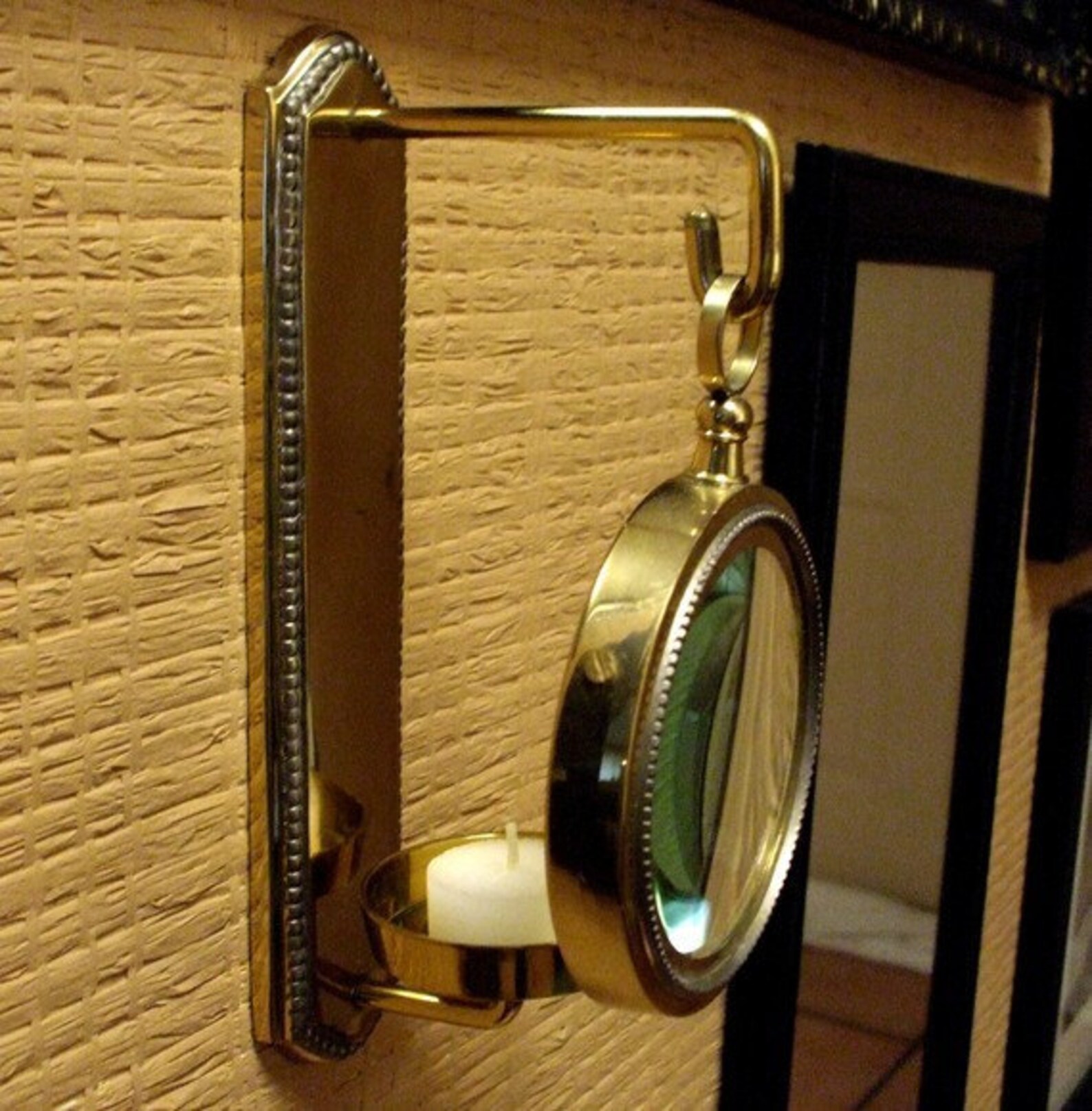 Magnifying Glass Brass Candle Holder Wall Decor Etsy