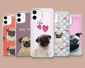 Pug Phone Case Cute Dog Cover for iPhone 16,15,14,13,12, Samsung S25Fe,S24,S23,S22,A16,A26,A56, Pixel 9Pro,8A,