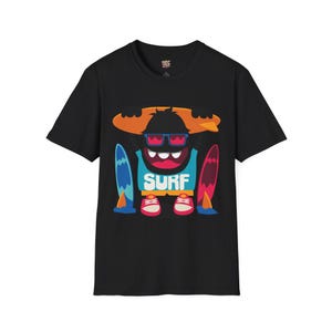 Fun Surfing Monster Unisex T-Shirt, Beachwear, Summer Gift, Casual Style, Adventure T-Shirt, Kids & Adults