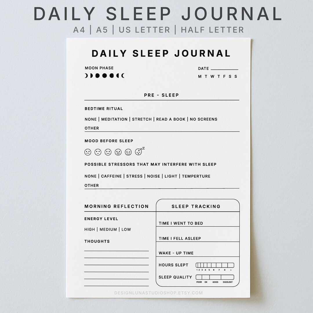 Sleep Journal.pdf Daily Sleep Journal, Printable and Digital Tracker, Mindfulness Self ...
