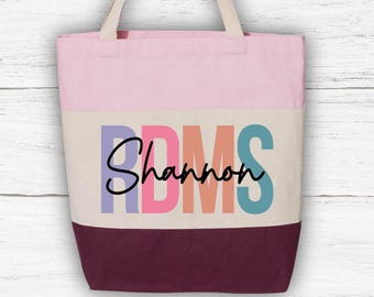 Tri-Color Custom RDMS Tote Bag, Registered Diagnostic Medical Sonographer Giftö Custom Nurse Bags, C25