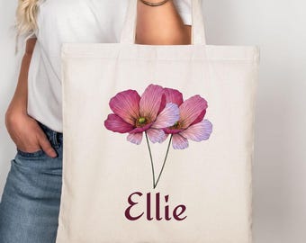 August Birthflower Custom Name Tote Bag