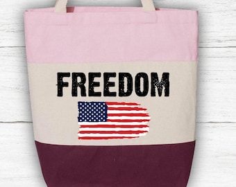 Tri-Color Freedom Flag Cotton Canvas Tote Bag
