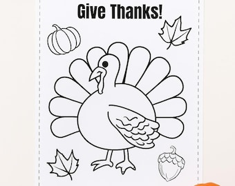 Thanksgiving Coloring Page | “Give Thanks” Turkey Printable | Kids Activity, Fall Worksheet, Bible Verse Psalm 107:1 | Instant Download