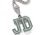 Personalised CZ Diamond Letters Pendant with Color Stone Outline, Custom Nameplate Necklace, Personalized Jewelry Gift for Him&Her
