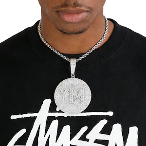 Custom Iced Out Letters Round Disc Pendant Necklace,Initial Alphabet Pendants, Hip Hop Men's Jewelry, CZ Diamond Jewelry Gift