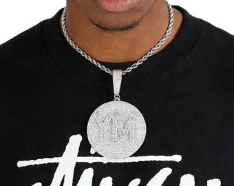 Custom Iced Out Letters Round Disc Pendant Necklace,Initial Alphabet Pendants, Hip Hop Men's Jewelry, CZ Diamond Jewelry Gift